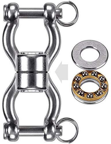 SELEWARE Ceiling Hook Silent Bearing Swing Swivel w/ 2 Carabiners, Stainless Steel 544kg 360° Rotational Device Hanging Accessory for Tree Swing, Hammock Chair, Climbing Rope, Yoga, Kids Swing Swivel