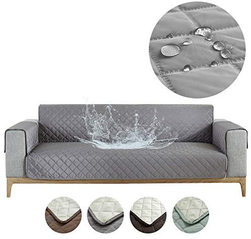 Carvapet Sofabezug wasserdichte Sofaüberwurf Antirutsch Sofahusse Schutz vor Haustier Katze Hunde Sofa überwurf Couch überzug für Sofa (Grau, 3 Sitzer)