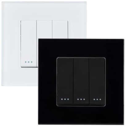 LEDKIA Interruptor Triple Conmutado con Marco PC Modern Blanco | Diseño Moderno | Acabados en Policarbonato Resistente | Control de Luz Doble | Ideal para Hogar | Instalación Estándar