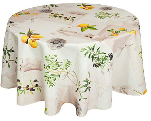 Valia Home Tischdecke mit Teflonbeschichtung für Innen- & Außenbereich geeignet Wasser & Schmutzabweisend Dank verlässlichem Lotuseffekt rund 140cm Mediterran