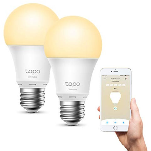 Tapo L510E Lampadina Wi-Fi E27, Funziona con Amazon Alexa e Google Home, 806 Lumen, 9W, Giallo Caldo Dimmerabile dall' 1% al 100%, 2700 K, Controllo da Remoto, Confezione da 2 Pezzi