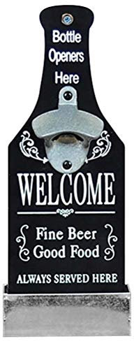Hosuho - Apribottiglie da parete, 30 × 11 × 4,5 cm, stile vintage, a forma di birra, apribottiglie da parete con tappo di chiusura, nero personalizzato per bar, patio