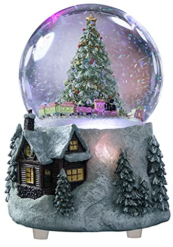 Juniland Automatic Revolving Train Snow Globe with Color Changing Light Effect - 4 Inches Plays O Christmas Tree and Train MG-7282