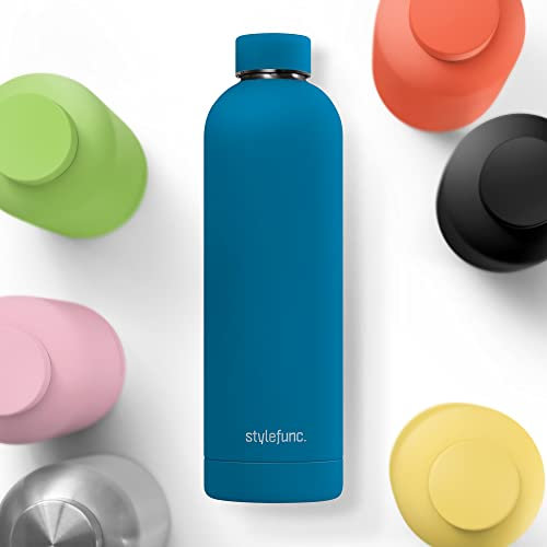 stylefunc.® Edelstahl Trinkflasche pure | 500ml 750ml & 1l auslaufsichere Thermosflasche | Kohlensäure geeignete Isolierflasche | isolierte Wasserflasche für Büro, Fahrrad, Sport & unterwegs