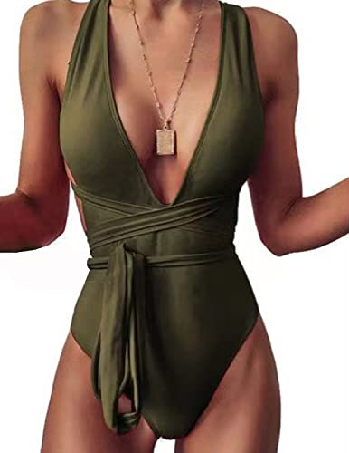 MUMZUGI Costumi da Bagno Donna Interi Tankini retrò Bikini Vita Alta Push Up Beachwear Floreale, Verde L