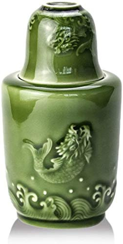 MXXHFC Sake-Set aus Keramik, Sake, 2-teilig, chinesischer Stil, Fisch, Springender Drache, Porzellan, Torhandwerk/Weinkrug/Weinkrug, Weinglas-Set für warmen/kalten Sake-Service 924 (grün)