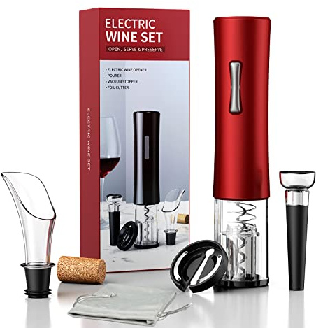 Sacacorchos Eléctrico, Automáticos de Abridor de Vino que Funcionan con Pilas con Cortador de Papel de Aluminio, Tapones de Vacío, Vertedor, Sacacorchos Automático Reutilizable para Amantes del Vino