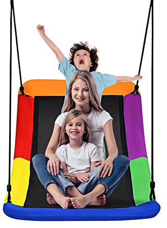 COSTWAY Altalena da Giardino per Bambini, Con Telaio in Metallo, Regolabile in Altezza, Carico Fino a 150 kg, Ideale per Parco, Parco Giochi, Cortile, 80 x 150 cm (Multicolore)