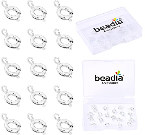 BEADIA Silver Plated Spring Clasps Non Tarnish 7mm 20pcs for Jewelry Making Findings