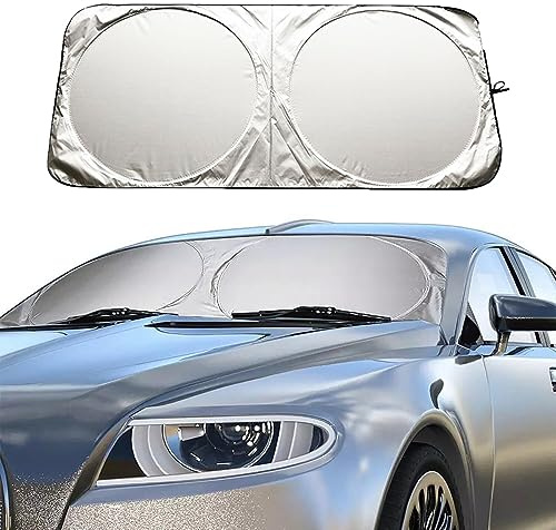 Car Sun Shade Windscreen SunShade, Car Front Windshield Shades Sun Reflector Block UV Ray Keep Your Vehicle Cooler Flexible Size for SUV Van Truck Front Window Blind Large Silver 160 x 86 CM