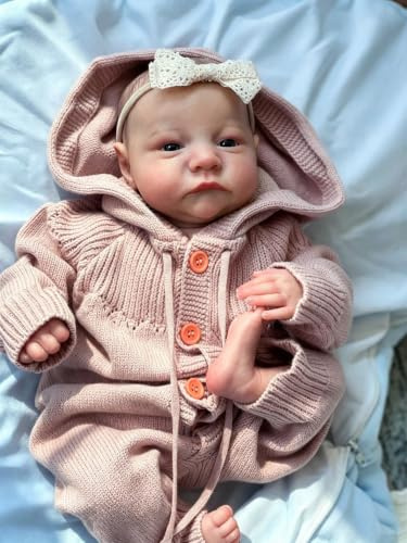 Zero pam Reborn Baby Lebensechte Babypuppen Silikon Baby Puppe Wie Echtes Baby (Khaki Sweater)