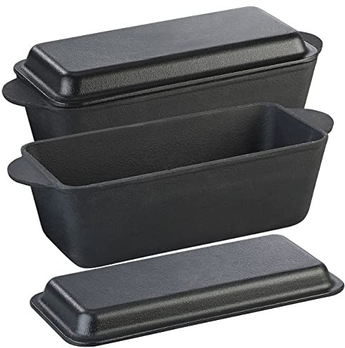Rosenstein & Söhne Brotbackform mit Deckel: 2er-Set Gusseisen-Kastenformen mit Deckel, 25 x 12 x 9 cm, 2er-Set (Brotbackform mit Gusseisen, Backformen, Brotbackautomat)