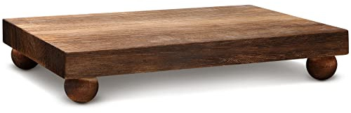 Amyhill Wood Pedestal Stand Kitchen Soap Tray Farmhouse Wooden Riser Stand for Kitchen Bathroom Counter Table Decor Plant Candle Vases Display(Classic,Dark Brown,9 x 6 Inch)