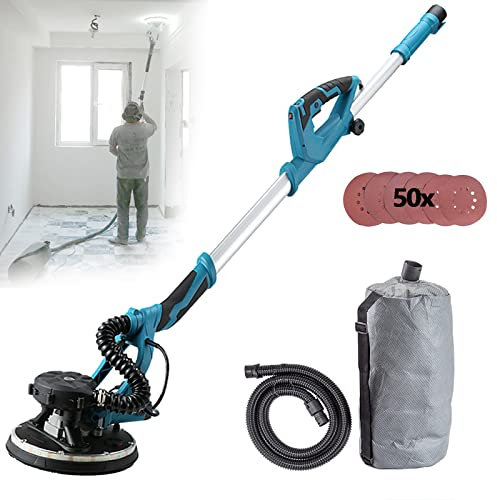 BEESOM Levigatrice per Muro, 1800W, 1000-2100rpm/min, Manico Telescopico 130-200cm, Luci LED, Aspiratore, 50 Sandpaper Inclusi