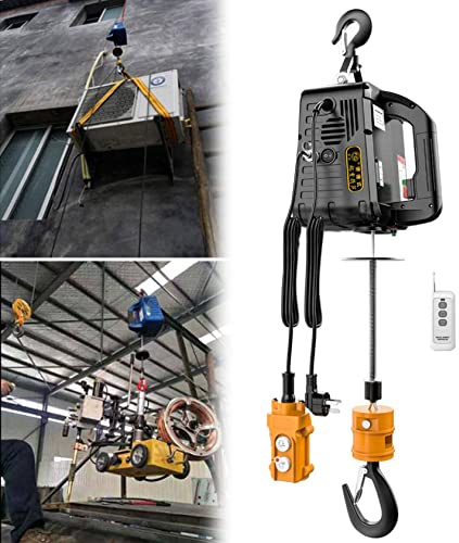 LMYYDES Polipasto eléctrico portátil para el hogar, grúa portátil, cabrestante Manual, Bloque de tracción, polipasto de Cuerda de Alambre, grúa de cabrestante de Potencia de 1,5 kW,Black