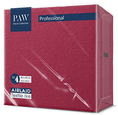 PAW - Airlaid Servietten (40 x 40 cm) I 50 Stück I Einfarbig I Stoffähnlich I Elegante Tischdekoration I HoReCa I Zu wichtigen Anlässen wie Hochzeiten, Feiern, Weihnachten I Unicolor: Bordeaux