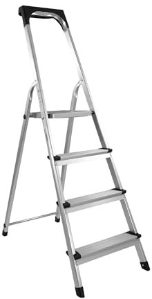 LEMODO Trittleiter 4 Stufen klappbar | Klappleiter aus Aluminium | Stehleiter bis 150kg belastbar | Haushaltsleiter mit 80 cm Arbeitshöhe | Treppenleiter mit Sicherheitsbügel