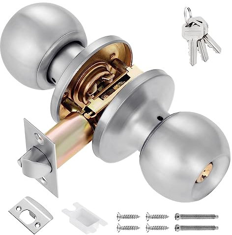 Knpwer Pomo de puerta con llave de cerradura, pomo de metal giratorio con bola redonda, tirador de puerta, tirador de puerta, redondo, giratorio