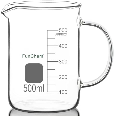 FunChem Bécher avec poignée, verre borosilicate transparent, gradué, de forme basse, avec bec verseur, 500 ml