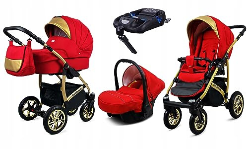 BabyLux® Kinderwagen Set 4 in 1 - Gold Lux - incl. Babywanne, Buggy Sportsitz, Auto-Babyschale, ISOFIX-Basisstation - Autositz - Kinderwagenset - Kombikinderwagen mit Wickeltasche usw.