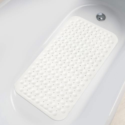 ZHICHENG Tappetino da bagno antiscivolo, lungo 80 x 40 cm, tappetino da bagno antiscivolo per vasca da bagno antiscivolo con particelle di massaggio (bianco)