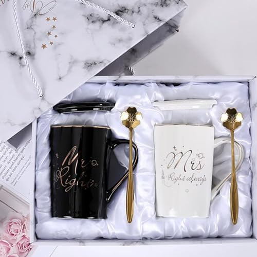 Disoza Mr & Mrs Tassen - 2 St. Valentinstag Kaffeetassen als Hochzeits- & Verlobungsgeschenk in Schwarz & Weiß