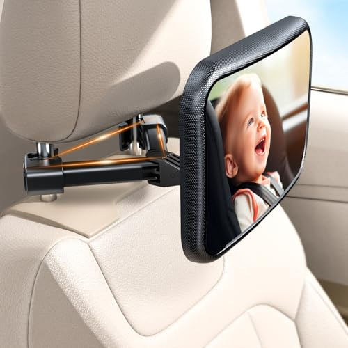 Anatec Specchio per auto per bambini, specchietto retrovisore per sedile posteriore, specchietto di sicurezza aggiornato per neonati con design a clip a gancio, non scuote, ampia vista in cristallo