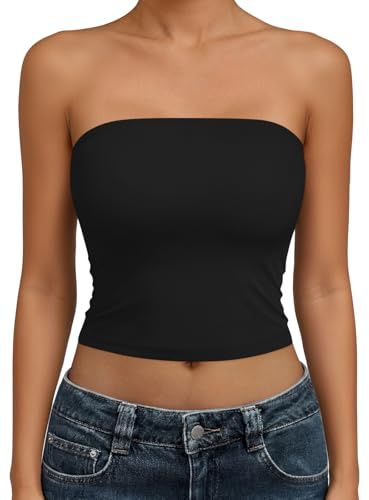 Trendy Queen Womens Tube Tops Strapless Crop Tops Basic Backless Sleeveless Going Out 2026 Spring Outfits Summer Clothes Black XS