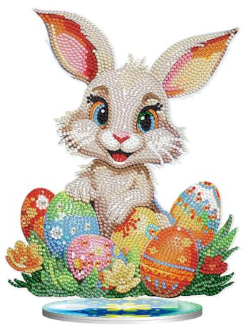 5D DIY Diamond Painting Osterdeko Osterhase Tischdeko Set, Diamant Malerei Ostereier Tisch Deko Ostern Deko, Diamant Painting Ostern Party Geschenk (D)