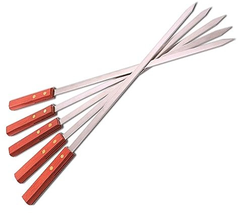 SePkus Kebab-Spieße, Grillspieße, Edelstahlgabel, Flache Schaschlik-Grillnadel, Grillspieße, türkische Lange Holzspieße, Werkzeuge (Farbe: 2 Stück) (10 Stück)
