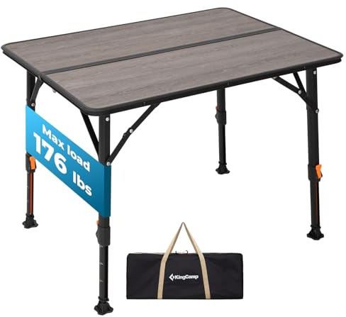 KingCamp Campingtisch klappbar leicht höhenverstellbar Glasfaser Klapptisch 42~70cm mit Aluminiumrahmen für 2-4 Personen campingtisch faltbar belastbar bis 80kg,80x60cm
