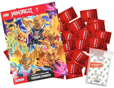 Bundle mit Lego Ninjago Serie 8 Trading Cards - 1 Leere Sammelmappe + 50 Verschiedene, zufällige Karten + Exklusive Collect-it Hüllen