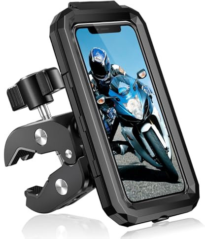 BTNEEU Motorbike Phone Holder Waterproof Motorcycle Phone Mount 360° Rotation Bicycle Handlebar Phone Holder Anti Vibration Moped Mobile Phone Mount with Touch Screen for 5.5 to 7.0 Smartphone