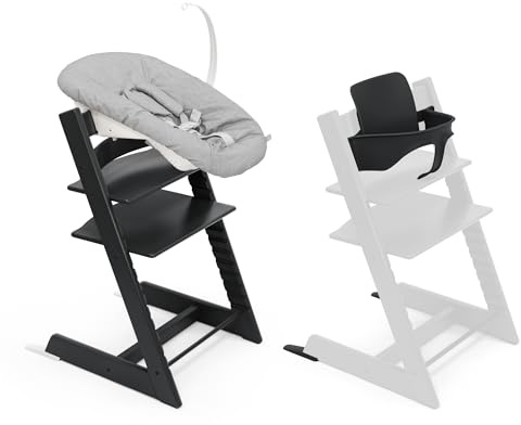 Trona Tripp Trapp de Stokke, Negro (Incluye Silla + Baby Set 2) con Newborn Set - Diseño Seguro, Ajustable y Ergonómico