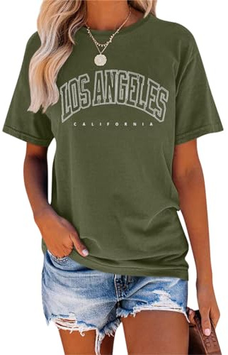 Tomwell T-Shirt Damen Sommer Los Angeles Tshirt Kurzarm Oberteile | Rundhals, Basic, Casual, Vintage, Sport, Sommer Must Haves