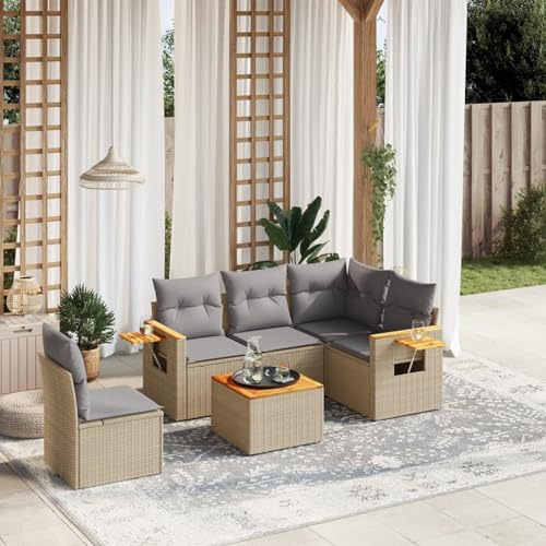 Faroom Balkon Ecklounge mit Stauraum Gartenlounge Klein Balkon Lounge Balkonsofa Kleiner Balkon Sitzecke Balkon Loungemöbel Gartensofa Ecksofa Balkonmöbel Beige und Grau 6-tlg-Type-A99