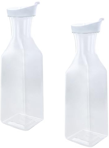 Litinliv Contenitori per Bevande, 2 Trasparente Caraffa per Acqua da 1.5 L con Coperchio a Ribalta, Bottiglie per Conservazione Succhi per Brocche, Brocca in Plastica per Limonata, Tè Freddo, Latte