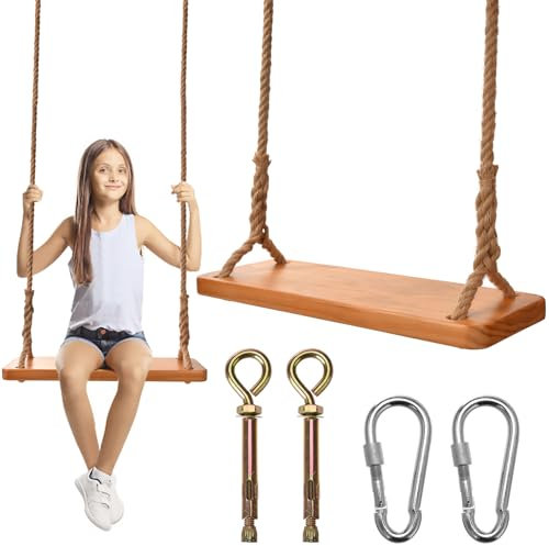 Seggiolino a dondolo in legno per bambini e adulti, con corda di canapa regolabile, per interni ed esterni, portata fino a 250 kg