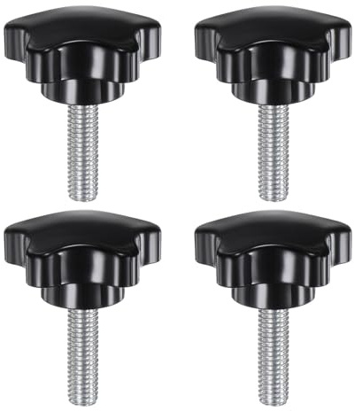 sourcing map 4pcs Star Clamping Knobs M8 x 30mm Metric Male Thread 39mm Large Plastic 5-Star Head Hand Tightening Thumb Screw Jig Knob Handle, Black