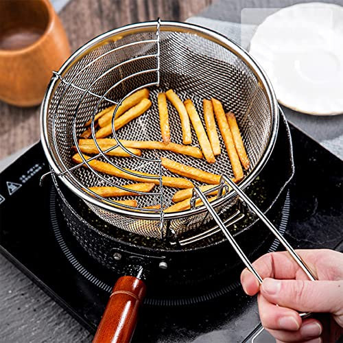 Pentola Cucinare, pentola friggere Tempura, padelle in Granito in Stile Giapponese con griglia sgocciolare l'olio, Piccole friggitrici antiaderenti Patatine Fritte Cucina, Pesce gamberetti