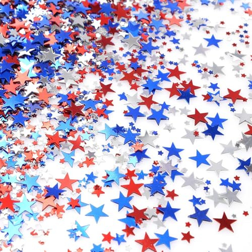 Star Confetti, 60g Red Blue White Star Glitter Confetti für Tisch, Folien -Pailletten Streut Konfetti, rot weiß und blau Dekorationen für den 4. Juli Independence National Day