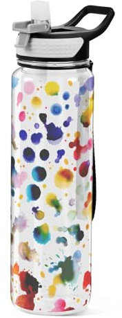 Mnsruu Transparente Sport-Wasserflasche mit Strohhalm, auslaufsichere Trinkflasche, abstraktes Aquarellmuster, nahtloses Muster, Fahrradflaschen für Sport, Büro, Schule, BPA-freier Tritan-Kunststoff,