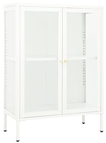 HETFTJN Dresser Flur Möbel Barschrank Vitrinenschrank - Sideboard Weiß 75x35x105 cm Stahl und Glas für Schlafzimmer Küche Wohnzimmer Büro