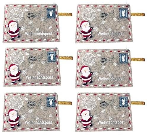 6 x Geschenktaschen Filz für Geldgeschenke für Weihnachten 19 x 13 cm | Geschenktaschen Filz für Geldgeschenke + kleine Geschenke - Geldgeschenkverpackung - Geschenktüte