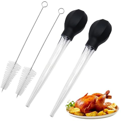 Wmzjnljy 2pcs Turkey Baster Baster for Cooking Turkey Oil Dropper with Cleaning Brush Turkey Bacon for Oiling and Marinating Turkey Beef Pork Fish(M58-2)