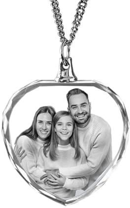 Personalized Crystal Photo Necklace,Laser Engraved Picture,Custom Necklaces with Pictures,Personalized Memorial Necklace (Heart-2D,M)