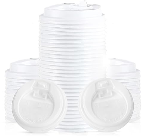 CHEF ROYALE (8-10 oz) 80mm Disposable Coffee Cup Lids for Hot Drinks - Leak-Proof Plastic Lids Takeaway Ripple Cups Covers Eco-Friendly Black & White Options - Ideal for Christmas (White, 100 Pack)