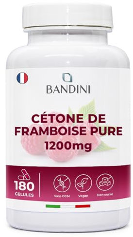 Bandini® Chetone di Lampone Puro 1200mg - Integratore Vegano con 180 Capsule per 6 Mesi - Vegan, Facile da Deglutire - Ideale per Dieta Keto, Low Carb e Stili di Vita Equilibrati