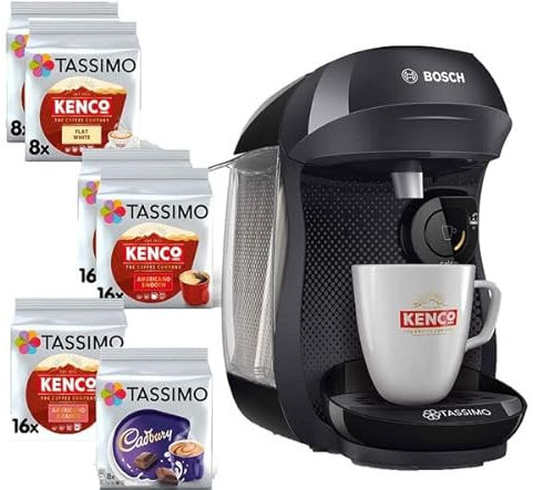 Tassimo Happy Bundle Coffee Machine with 72 T DISCs, Adjustable Cup Stand, Auto Clean