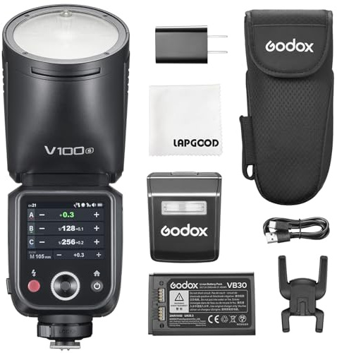 Godox V100-S 100W TTL Kamerablitz für Sony,Godox V1Pro S Aufgerüstet | V100 S Blitz mit 2.4G Wireless Rundkopf Kamerablitz mit Externer Blitz SU-1,HSS 1/8000s 2980mAh Lithium Batterie Blitzgeräte